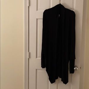 Black cotton draped open cardigan